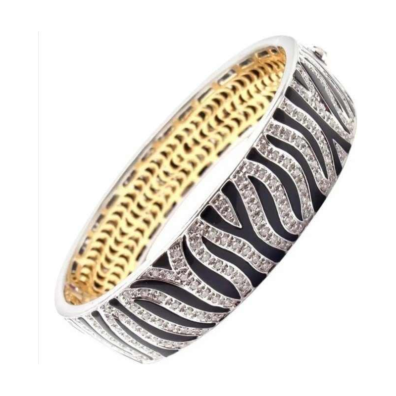 ROBERTO COIN, witgouden, diamanten & zwart email armband