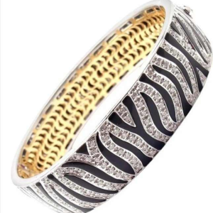 ROBERTO COIN, witgouden, diamanten & zwart email armband
