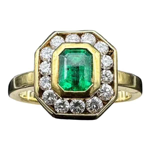 Bague vintage or jaune 18k, émeraude et diamants