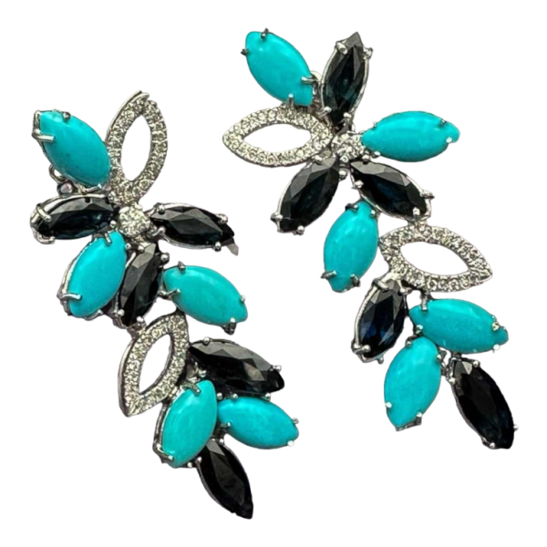 Sapphire, turquoise and diamond drop earrings