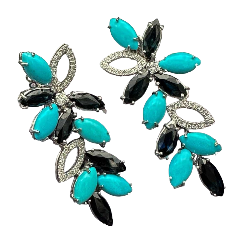 Pendants d'oreilles saphirs, turquoise et diamants