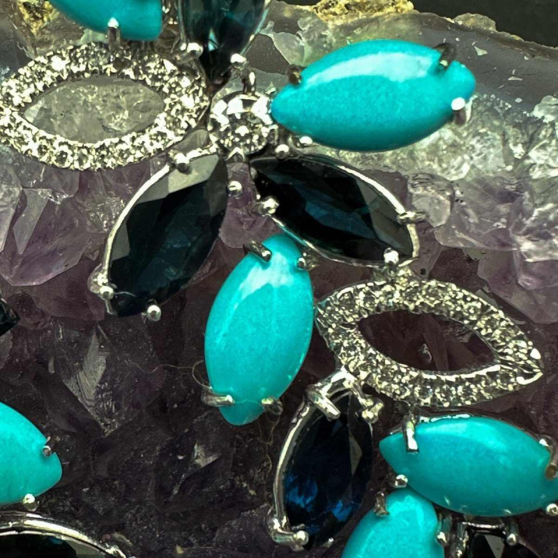 Sapphire, turquoise and diamond drop earrings
