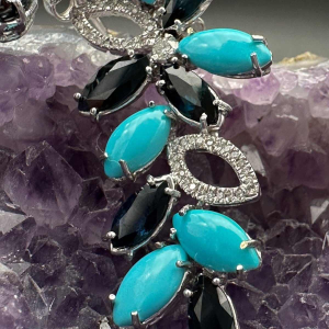 Sapphire, turquoise and diamond drop earrings