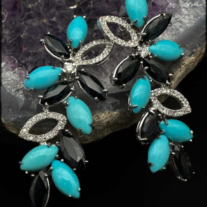 Sapphire, turquoise and diamond drop earrings