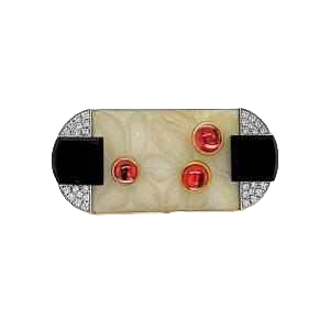 Art Deco white gold brooch with onyx & rock crystal