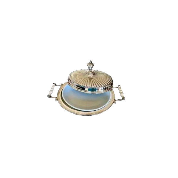 CESA collection GORDON, plat à risotto en argent 800 avec poignées en ivoire