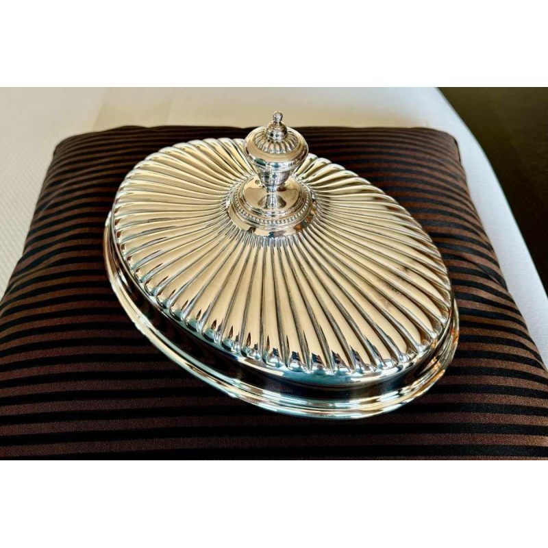 CESA collection GORDON, plat à risotto en argent 800 avec poignées en ivoire