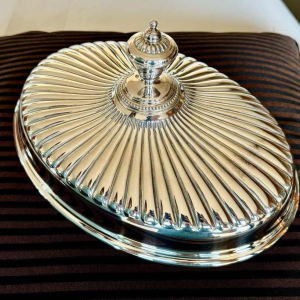 CESA collection GORDON, plat à risotto en argent 800 avec poignées en ivoire