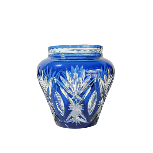 Val Saint-Lambert "Pique-Fleurs" bleu cobalt, vase cristal taillé, XXe s