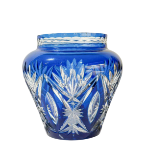 Val Saint-Lambert "Pique-Fleurs" bleu cobalt, vase cristal taillé, XXe s