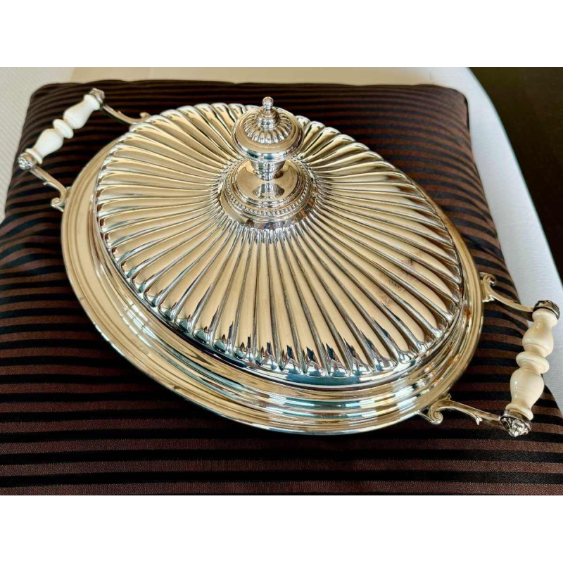 CESA collection GORDON, 800 silver risotto dish with ivory handles