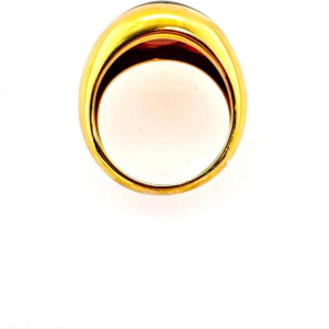 Bague en or jaune 18kt, grenat central sublimé par deux brillants (diamants)