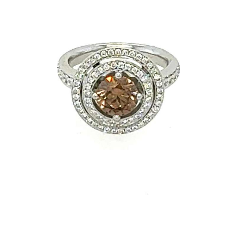 18k white gold ring with cognac and white diamonds