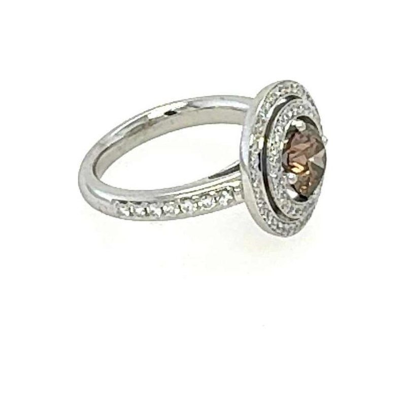 18k white gold ring with cognac and white diamonds