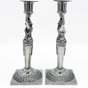 Nuremberg 1780 pair of caryatid torches, solid silver