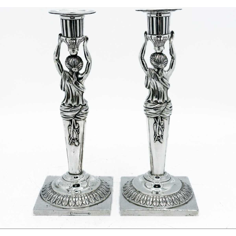 Nuremberg 1780 paire de flambeaux caryatides en argent massif