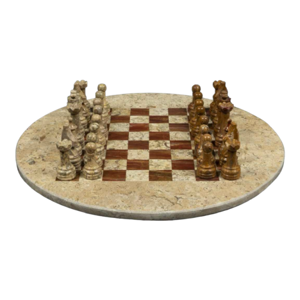 Round Chess Set in Red and Coral: