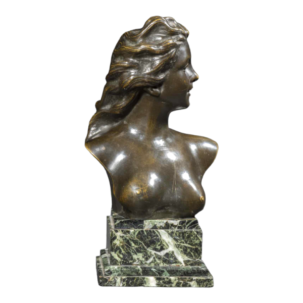 « Buste de jeune femme » en bronze de JEF LAMBEAUX (1852-1908) :