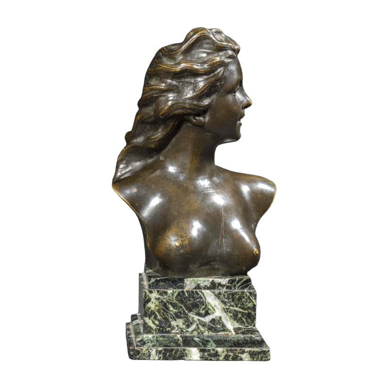 « Buste de jeune femme » en bronze de JEF LAMBEAUX (1852-1908) :