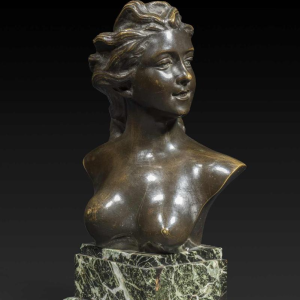 "Bust of a Young Woman" in bronze by JEF LAMBEAUX (1852-1908):