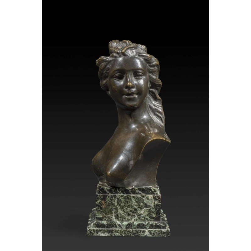 « Buste de jeune femme » en bronze de JEF LAMBEAUX (1852-1908) :