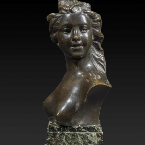 « Buste de jeune femme » en bronze de JEF LAMBEAUX (1852-1908) :