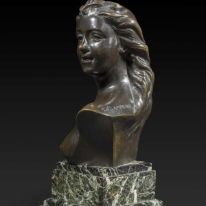 "Buste de jonge vrouw" in brons door JEF LAMBEAUX (1852-1908)