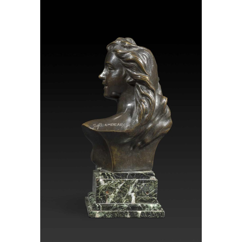 "Buste de jonge vrouw" in brons door JEF LAMBEAUX (1852-1908)