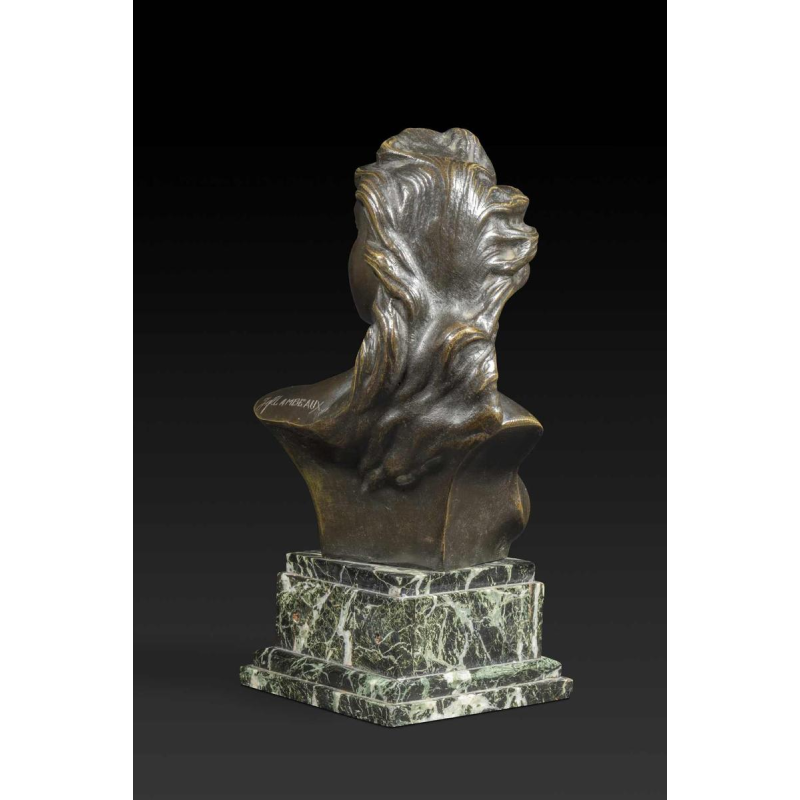 "Bust of a Young Woman" in bronze by JEF LAMBEAUX (1852-1908):