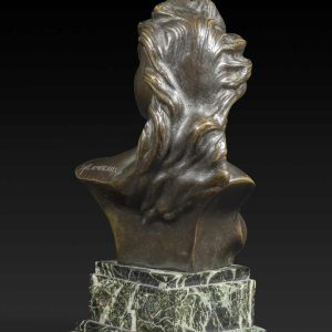 "Buste de jonge vrouw" in brons door JEF LAMBEAUX (1852-1908):