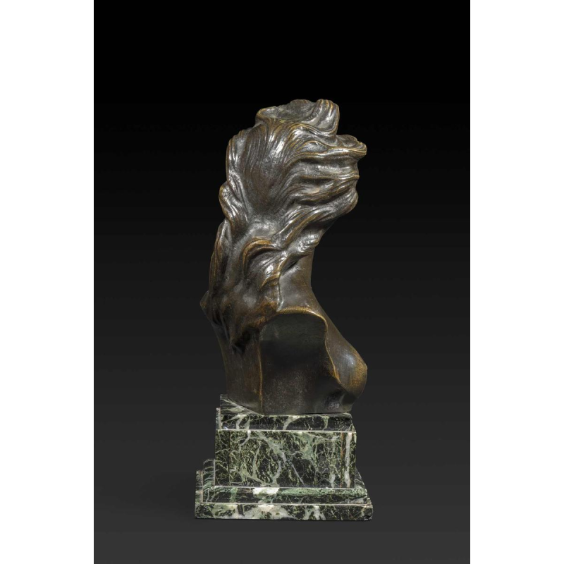 "Buste de jonge vrouw" in brons door JEF LAMBEAUX (1852-1908):