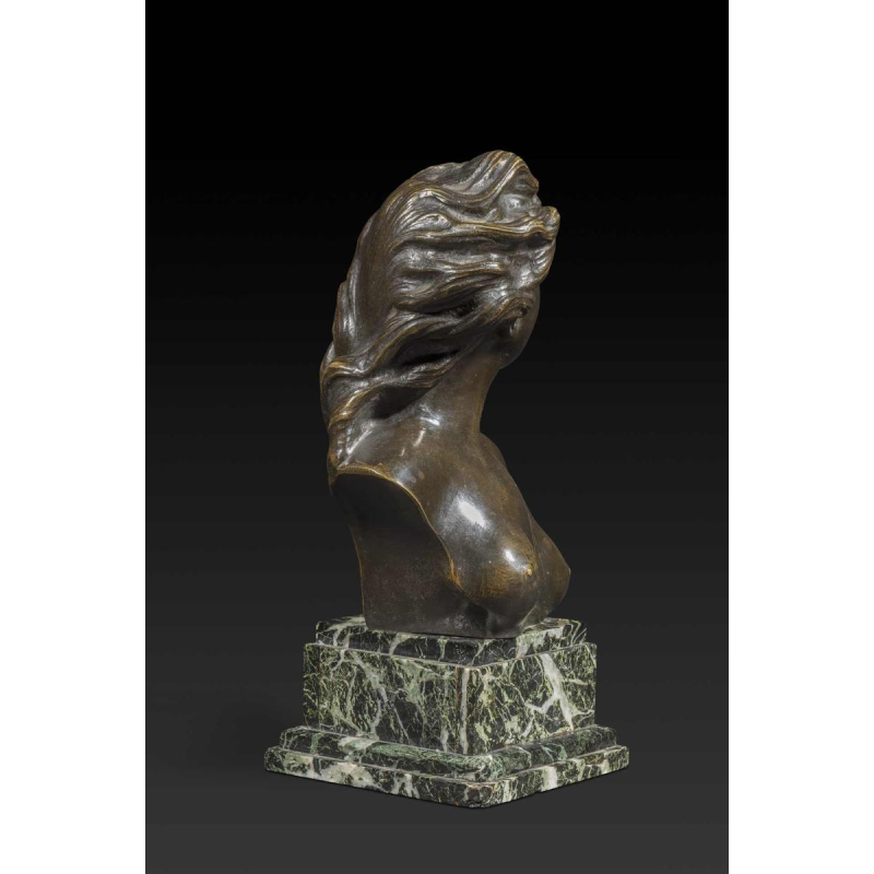 "Buste de jonge vrouw" in brons door JEF LAMBEAUX (1852-1908)