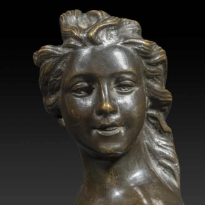 "Buste de jonge vrouw" in brons door JEF LAMBEAUX (1852-1908):