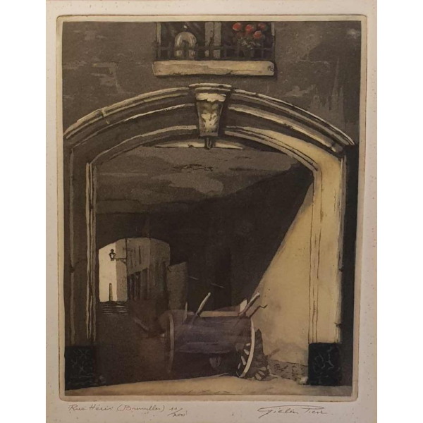 Gielis Pierre « Rue Héris » gravure en couleurs, numérotée et signée
