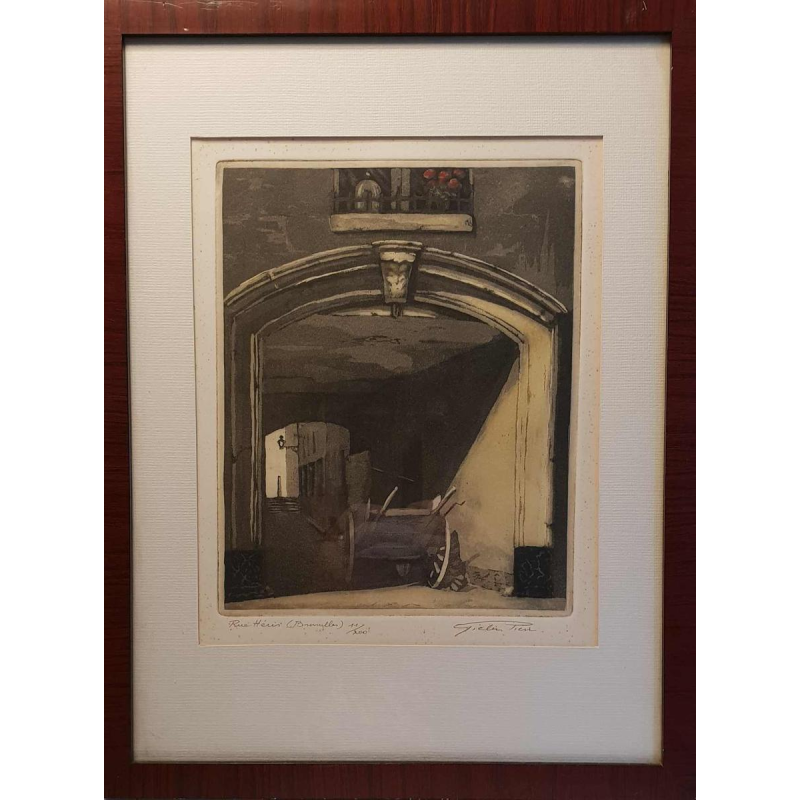 Gielis Pierre ‘ Rue Héris ’ colour engraving, numbered and signed