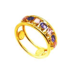 Bague en or jaune 18kt avec 7 pierres précieuses