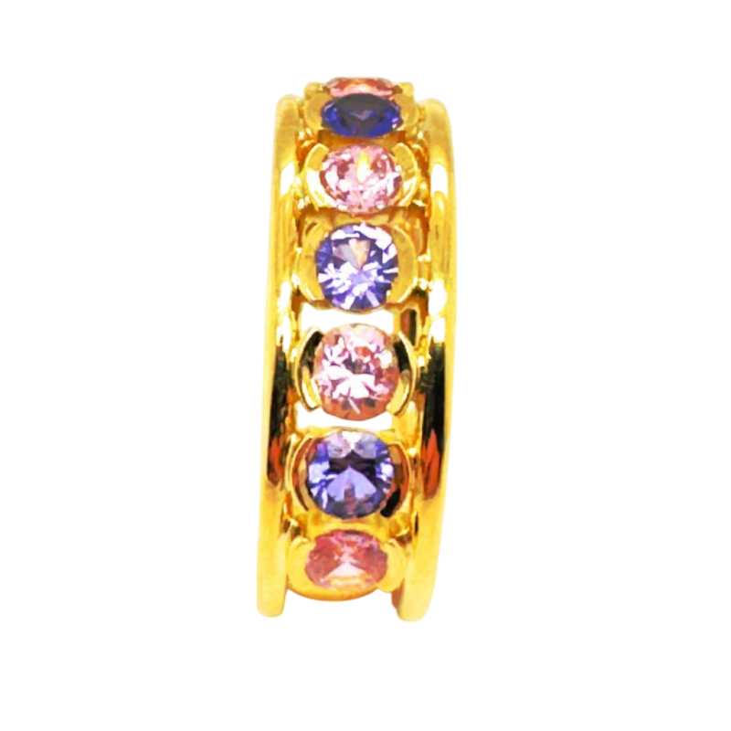 Bague en or jaune 18kt avec 7 pierres précieuses