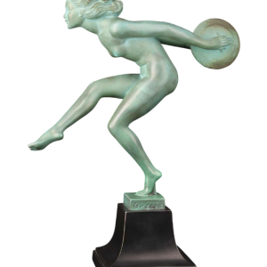 GARCIA for MAX LE VERRIER ‘LANCEUSE DE DISQUES’ ART DECO sculpture in patinated metal