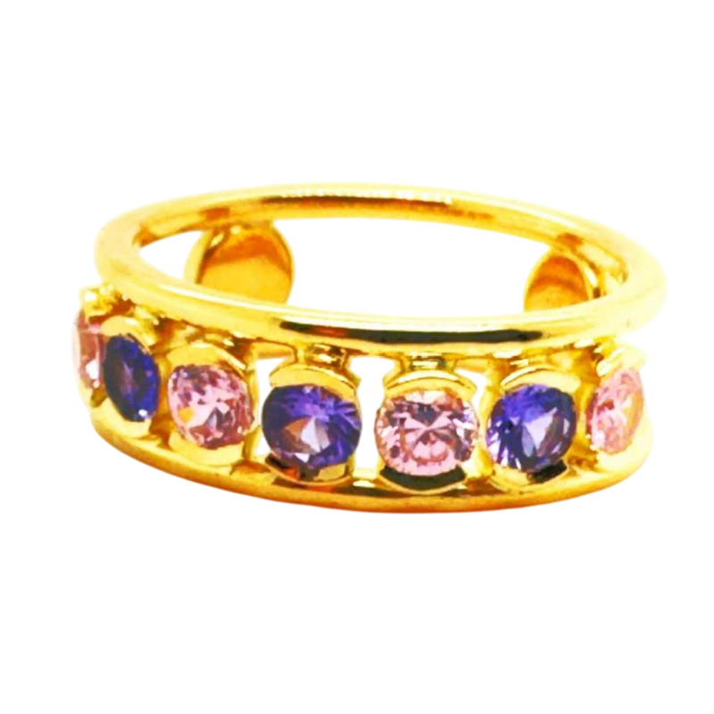 18kt yellow gold ring With 7 precious stones