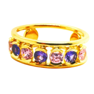Bague en or jaune 18kt avec 7 pierres précieuses