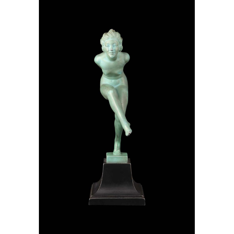 GARCIA for MAX LE VERRIER ‘LANCEUSE DE DISQUES’ ART DECO sculpture in patinated metal