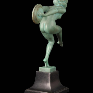 GARCIA voor MAX LE VERRIER “LANCEUSE DE DISQUES” ART DECO sculptuur van gepatineerd metaal