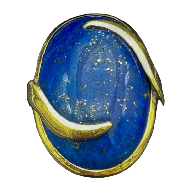Bague Vintage Des Années 70 , Or 18k Sertie D'un Beau Cabochon De Lapis Lazuli.