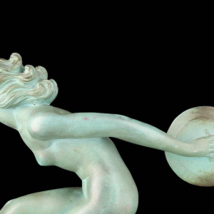 GARCIA for MAX LE VERRIER ‘LANCEUSE DE DISQUES’ ART DECO sculpture in patinated metal