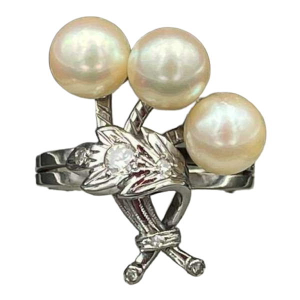 Bague gerbe en or sertie de perles et diamants