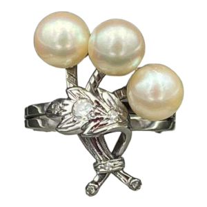 Bague gerbe en or sertie de perles et diamants