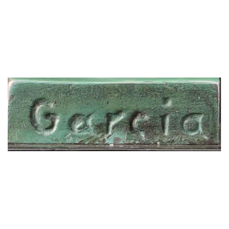 GARCIA voor MAX LE VERRIER “LANCEUSE DE DISQUES” ART DECO sculptuur van gepatineerd metaal