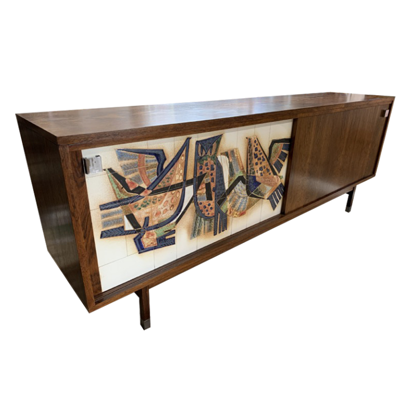 ALFRED HENDRICKX pour BELFORM - Enfilade en bois de rose et céramique, ca 1950