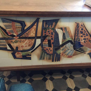 ALFRED HENDRICKX pour BELFORM - Enfilade en bois de rose et céramique, ca 1950