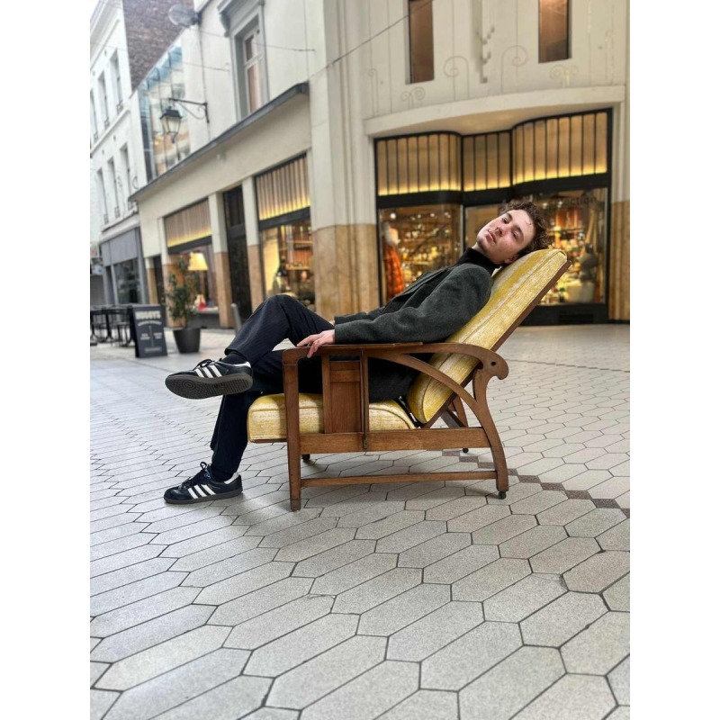 Gustave Serrurier-Bovy, fauteuil modulable Art Nouveau, bois de chêne, tissu et laiton, ca 1900